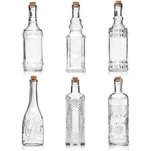 BULK PARADISE Assorted Clear Glass Bottles with Corks, 6 Pack, 2.5in X 9in, 16oz