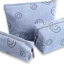 Cosmetic Bags for Women - 3PCs Corduroy Cosmetic Bag Aesthetic Women Handbags Purses Smile Dots Makeup Organizer Storage Makeup Bag Girls Case Bags (3Pcs blue)