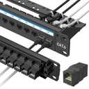 Jadaol [UL Listed] 24 Port Patch Panel Rackmount or Wall Mount 19-Inch, 1U Cat 6 Network Panel Preloaded with 24 Keystone Couplers Plus 1 Spare, 10Gbps Ethernet Panel with Cable Management & Back Bar