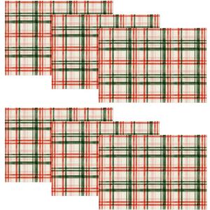 Artoid Mode Red Green Buffalo Plaid Christmas Placemats Set of 6, 12x18 Inch Seasonal Winter Table Mats for Party Kitchen Dining Decoration