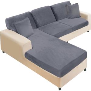 NAISI Sectional Couch Covers 6 Pieces Velvet Couch Cushion Covers L Shape Soft Stretch Sofa Slipcovers with 2pcs Pillowcases for Left/Right Chaise Sectional Couch(2 Seater+1 Chaise+3 Back,Dark Grey)