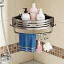 YAFAOCE Corner Shower Shelf Caddy Suction Cup, No Drill Hole with Towel Bar and Hook, Gray Bathroom Storage Rack, Zero Drill Triangle Shelves, Store Toiletries and Bath Towel for Bathroom Kitchen RV