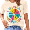 Play is Learning Teacher Shirt Women Preschool Daycare Teacher T Shirts Kindergarten Funny Teaching Tee Tops (XXL)