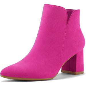 mysoft Women's Ankle Boots Chunky Block Low Heel Comfortable Pointed Toe Side V Cutout Dressy Office Booties with Zipper (9, Hot Pink)
