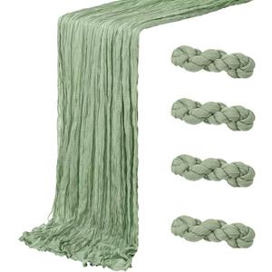 4 Pack Sage Green Cheesecloth Table Runner 20 x 120 inch Gauze Table Runners 10 FT Long, Semi Sheer Boho Cheese Cloth Fabric Table Runner Bulk for Wedding, Party, Baby Shower, Bridal Shower Decoration