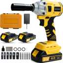 Cordless Impact Wrench 258Ft-lb350N.m, 1/2 Impact Gun, 2 Batteries, Pistola de Impacto, with 6 Sockets, Electric Impact Driver for Car Tires and Home YELLOW
