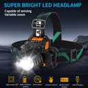 Rechargeable Headlamp, 50000 High Lumens. Super Bright with Motion Sensor, 5 Lighting Modes. IPX7 Waterproof, 90 Adjustable & zoomable, Ideal for Camping, Cycling and Running.