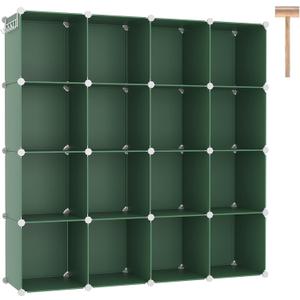 C&AHOME Cube Storage Organizer, 16-Cube Shelves Units, Plastic Storage Cubes, DIY Closet Organizer, Modular Closet Storage Shelves Ideal for Home, Bedroom, 48.4" L  12.4" W  48.4" H Green UPCS16GN