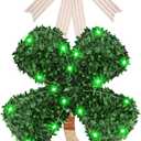 St Patricks Day Wreath for Front Door, Shamrock Wreath Decorations with Lights, Hanging Lucky St. Patrick's Day Door Decorations for Home Farmhouse Wall Porch Decor Party Supplies