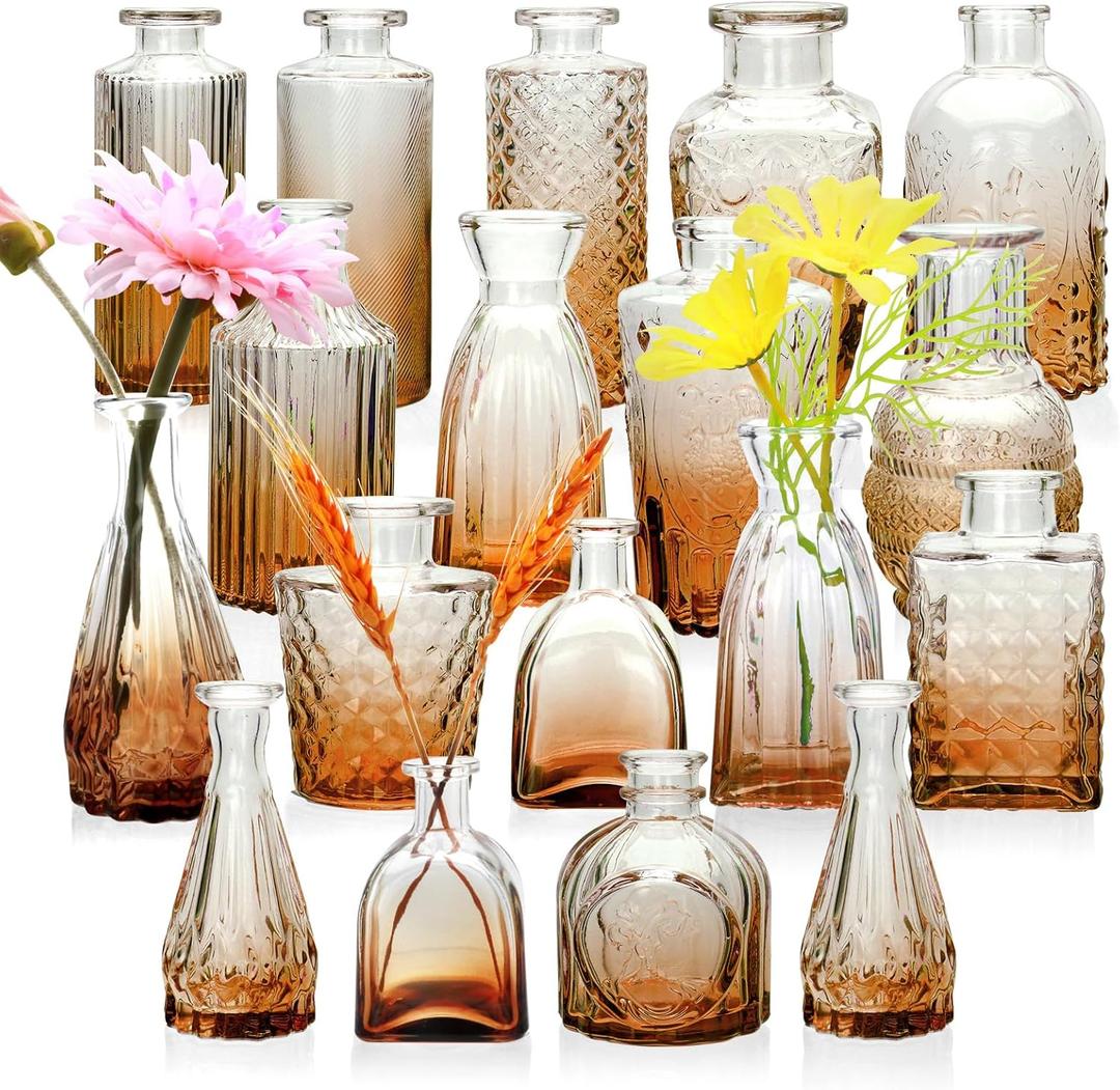 Brajttt Glass Bud Vase Set of 18,Small Glass Vintage Vases for Flowers,Amber Bud Vases in Bulk for Rustic Wedding Decor,Table Centerpieces,Decor Centerpiece for Bathroom