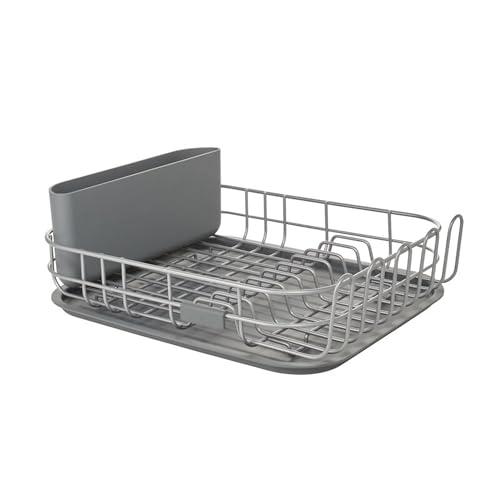 Low Profile Metal Stacking Dish Drying Rack - Space-Saving Kitchen Drainer Rack (Charcoal Gray)