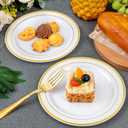 WELLIFE 144Pcs Gold Dessert Plates, 7.5 Inch Plastic Appetizer plates, Heavy Duty plastic Party Plates, White and Gold Plastic plate for Party and Wedding