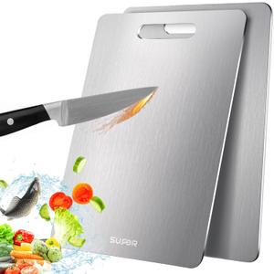 2 Pack Titanium Cutting Board, 100% Pure Titanium Cutting Boards For Kitchen, Non-Slip Chopping Board, Dishwasher Safe, Easy to Clean, Durable & Hygienic for Meat, Vegetables, Fruits (SG)