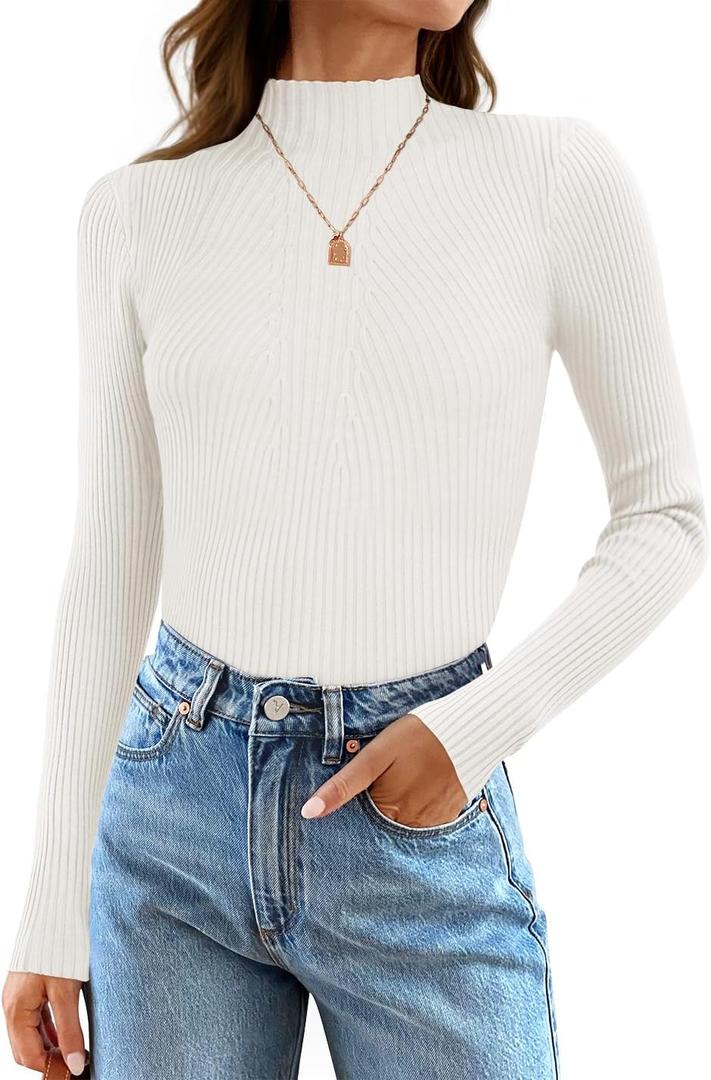 ZESICA Women's 2025 Fall Long Sleeve Turtleneck T Shirt Ribbed Knit Sweater Slim Fit Basic Casual Tee Tops (Medium)