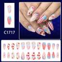 4th of July Press on Nails Medium Almond Patriotic Fake Nails with American Flag, Star, Fireworks & Cherry Designs, Independence Day Stick On Nails for Women 24Pcs
