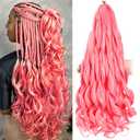 French Curly Braiding Hair 24 Inch 8 Packs Pink Color - Pre Stretched Bouncy Braiding Hair- Loose Wavy Synthetic Hair Extensions For Black Women (24 inch 8 packs, Pink)