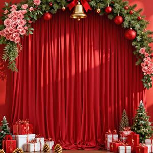 MEETSKY Red Backdrop Curtains for Party Christmas Day Wedding Ceremony Red Curtains Fabric Photography Backdrop Drapes for Birthday Party Baby Shower,5ft x 10ft,2 Panels