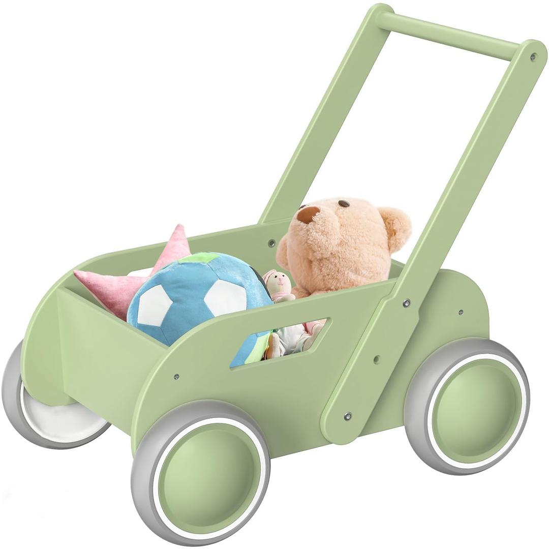 HOMEKOL Wooden Baby Walker,Baby Push Walker, Adjustable Speed Baby Walker for Boys and Girls, Baby Activity Center, Gift for Birthday, Christmas and New Year Green