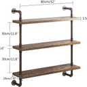 Helsin 3 Tier Industrial Pipe Shelf Rustic Wood Floating Wall Display Bookshelf Storage Rack Sundries Holder for Kitchen Office Bathroom Organization and Home Decor (32 Inch)