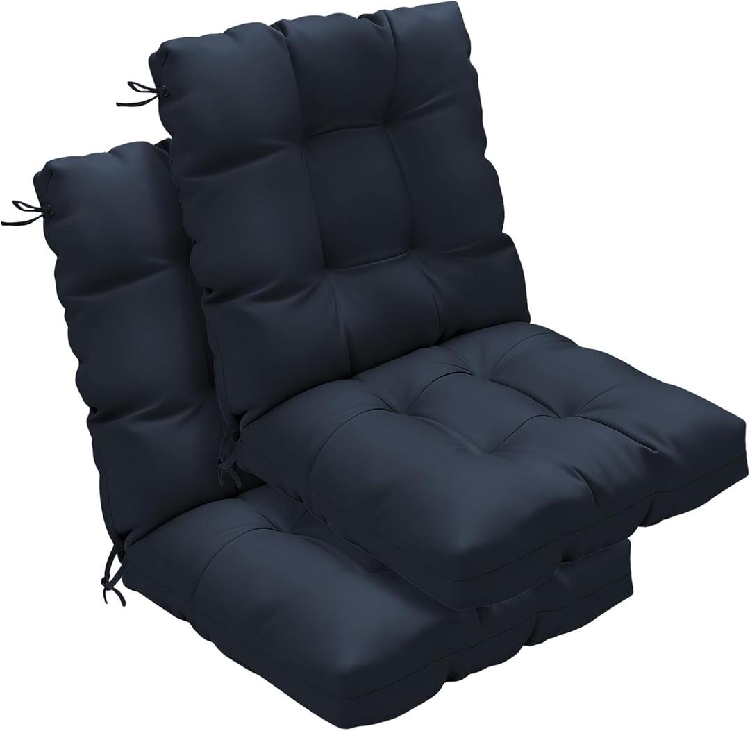 Outdoor Chair Cushions Set of 2, 42x21x4 Inch Patio Cushion for Dining/Rocking Chairs, High Back Soft Seat Pad with Ties, Indoor Outside Use, Fade-Resistant & Waterproof, Dark Blue