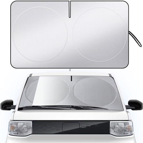 Windshield Sun Shade for Car Foldable Front Window Sun Visor 240T Reflective Fabric Blocks UV Rays and Sun, Automotive Interior Protection for Cars,Trucks, SUVs|S (59”x31.5”) 2 Pack