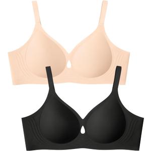 Wireless Bras for Women No Underwire Jelly Bras Seamless Push Up Full Coverage Bralettes Comfortable Everyday Bra (XX-Large, Skin+black)