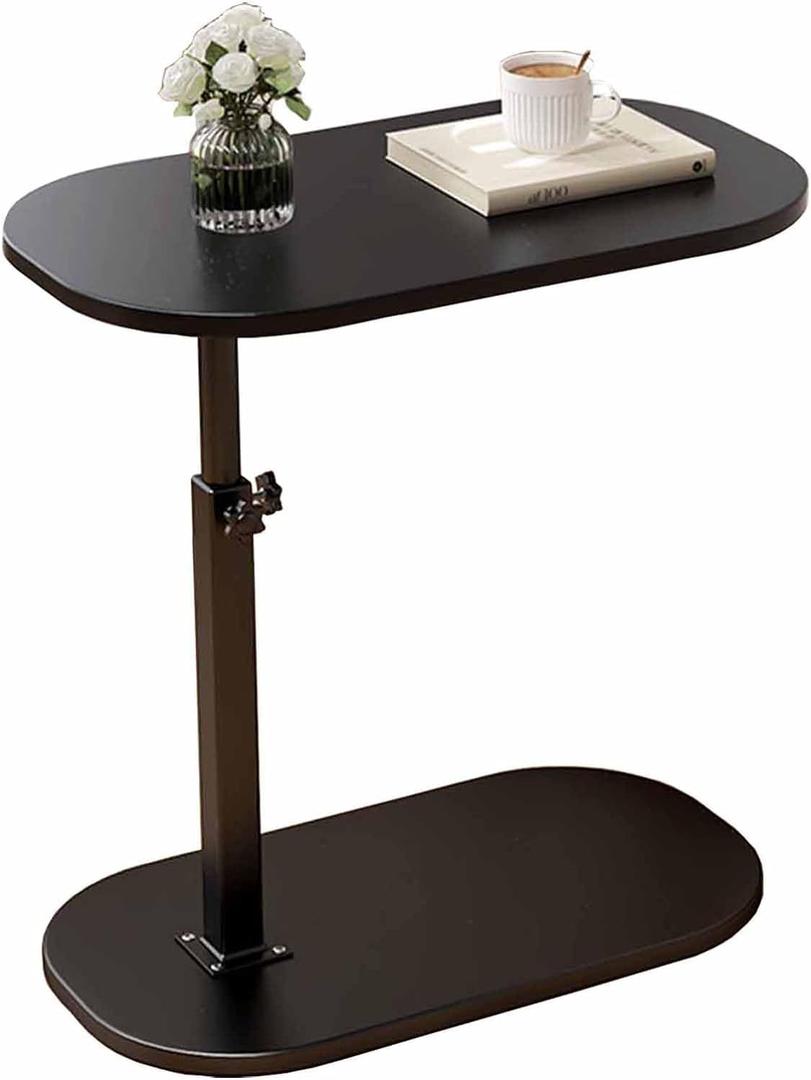 C Shaped Side Table,Adjustable Height C Table End Table for Couch,360Swivel Couch Side Tables Slide Laptop Desk for Sofa/Bed/Bathtub/Rotating Tabletop (Black)