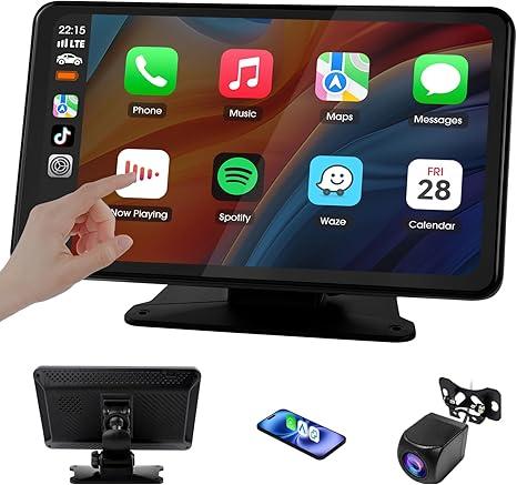 Haudio 7" Portable Car Radio with Wireless Apple CarPlay & Android Auto, Suitable for Almost All Vehicle Types Such as Pickup Trucks, Sedans,Backup Camera|GPS Navigation|Car Accessories
