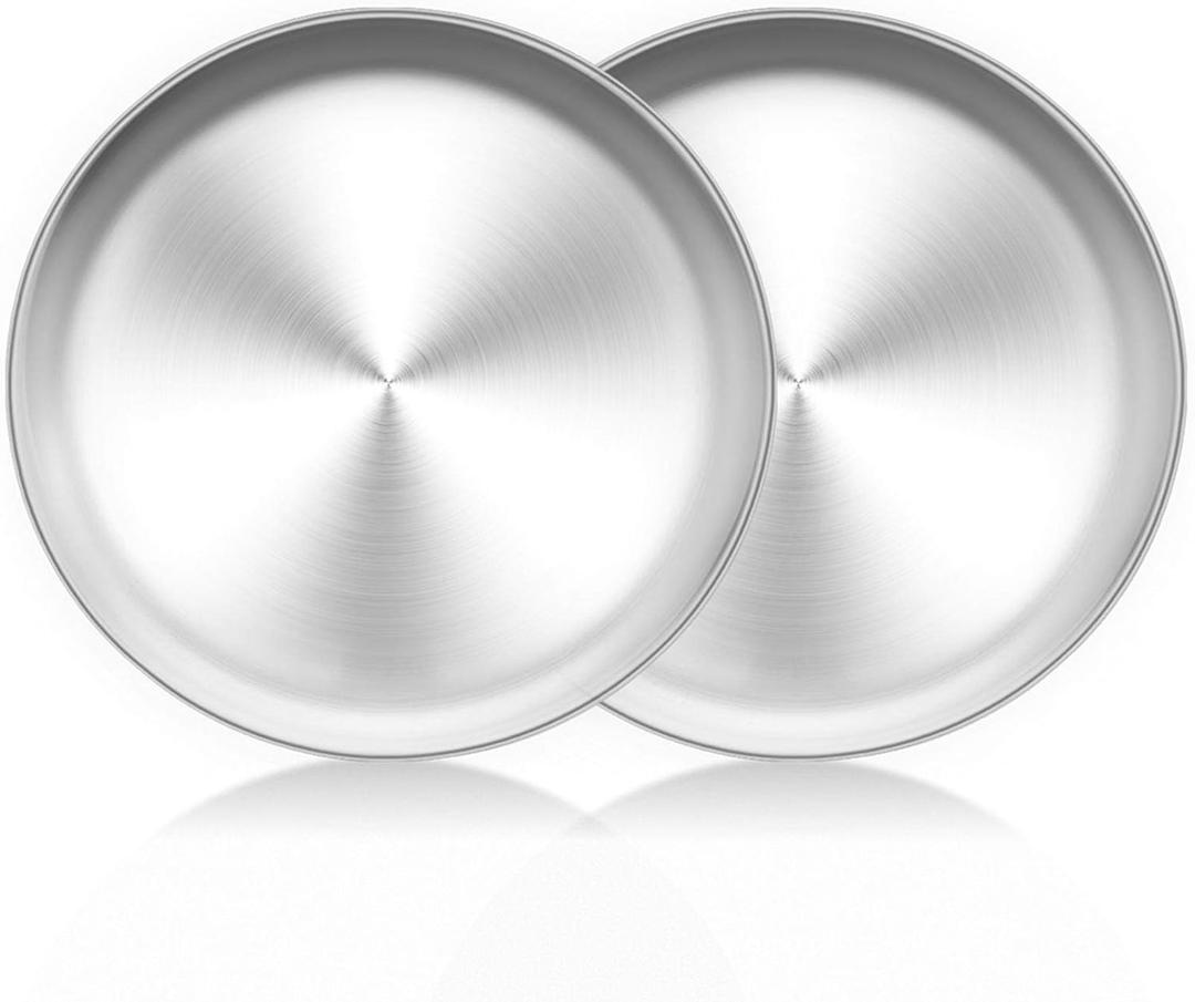 TeamFar Pizza Pan, 10 inch Pizza Pans Pizza Tray Stainless Steel for Oven Baking, Non Toxic & Healthy, Heavy Duty & Dishwasher Safe - Set of 2 (Silver)