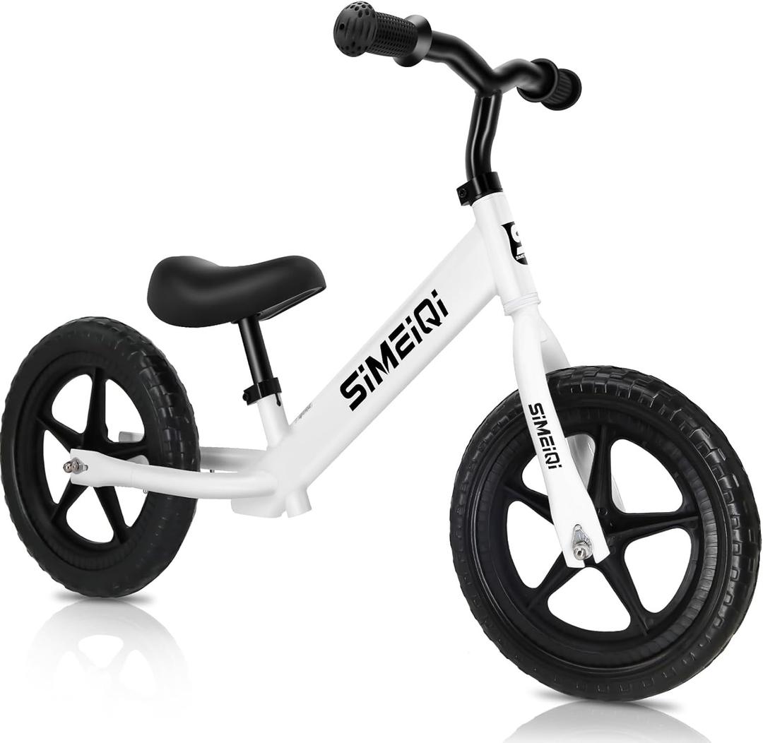 SIMEIQI 12" Balance Bike for Boys Girls 2 3 4 5 Years Old No Pedal Walking Balance Training Sports Bicycle for Kids Toddlers (White)