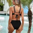HYTENSUN High Waisted Bikini Sets for Women Swim Suit 2025 Modest Double Strap Triangle Bathing Suits Swimwear (Black, L)