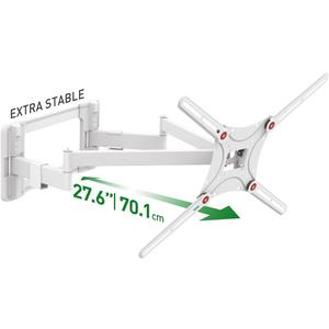 Barkan Long White TV Wall Mount, 13-90 inch Dual Arm Full Motion Articulating - 4 Movement Flat/Curved Screen Bracket, Holds up to 132lbs, Extra Stable, Fits LED OLED LCD, 27.6" Long Arms, White