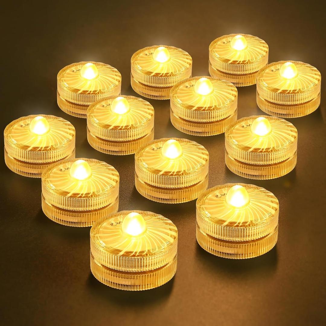 HL Submersible LED Light,Amber Small LED Light,100 Hours Waterproof Flameless Led Lights Battery Powered for Wedding Home Vase Festival Party Decoration 12pcs (Built-in 24 Batteries)