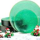 Hioasis 60pcs Green Plastic Plates - Gold Rimmed Disposable, Hammered, Heavy-duty Dinnerware Set Suitable for 30 Guests, 10.25" Dinner  Dessert Plates for Party & Wedding