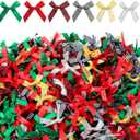400 Pieces Christmas Mini Bows Small Satin Ribbon Bows Glitter Bows Bowknot for Wedding Birthday Party Decoration Wrapping Craft Supplies, 6 Colors