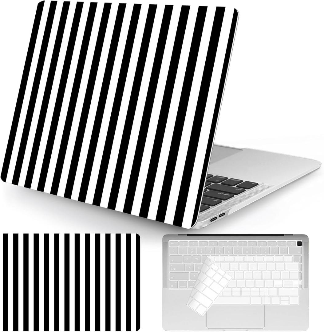 Seorsok Compatible with MacBook Air 13 Inch Case 2022 2021 2020 2019 2018 Release A1932 A2179 M1 A2337 Touch ID,Cute Striped Plastic Hard Shell Case with Keyboard Cover,Black & White Stripes