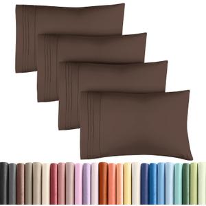 King Pillow Cases Set of 4 - Ultra Soft Hotel Quality Pillowcase Covers - Comfy, Cozy & Wrinkle Free - Shrinkage, Stain and Fade Resistant - Machine Washable Pillow Protectors - 4 Piece Set - Brown
