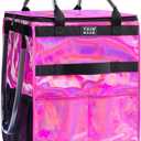 Reusable Grocery Bag On Wheels, Shopping Trolley, Rolling Tote with 8 Pockets and Zipper Cover, Foldable, Heavy Duty Handles, Carries Up to 46 LBS (Medium, Glitter Red)