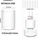 24 Pack Acrylic Vases, 4in Clear Acrylic Cylinder Plastic Flower Vase Bulk Small Plastic Vases for Centerpiece Office Wedding Decor
