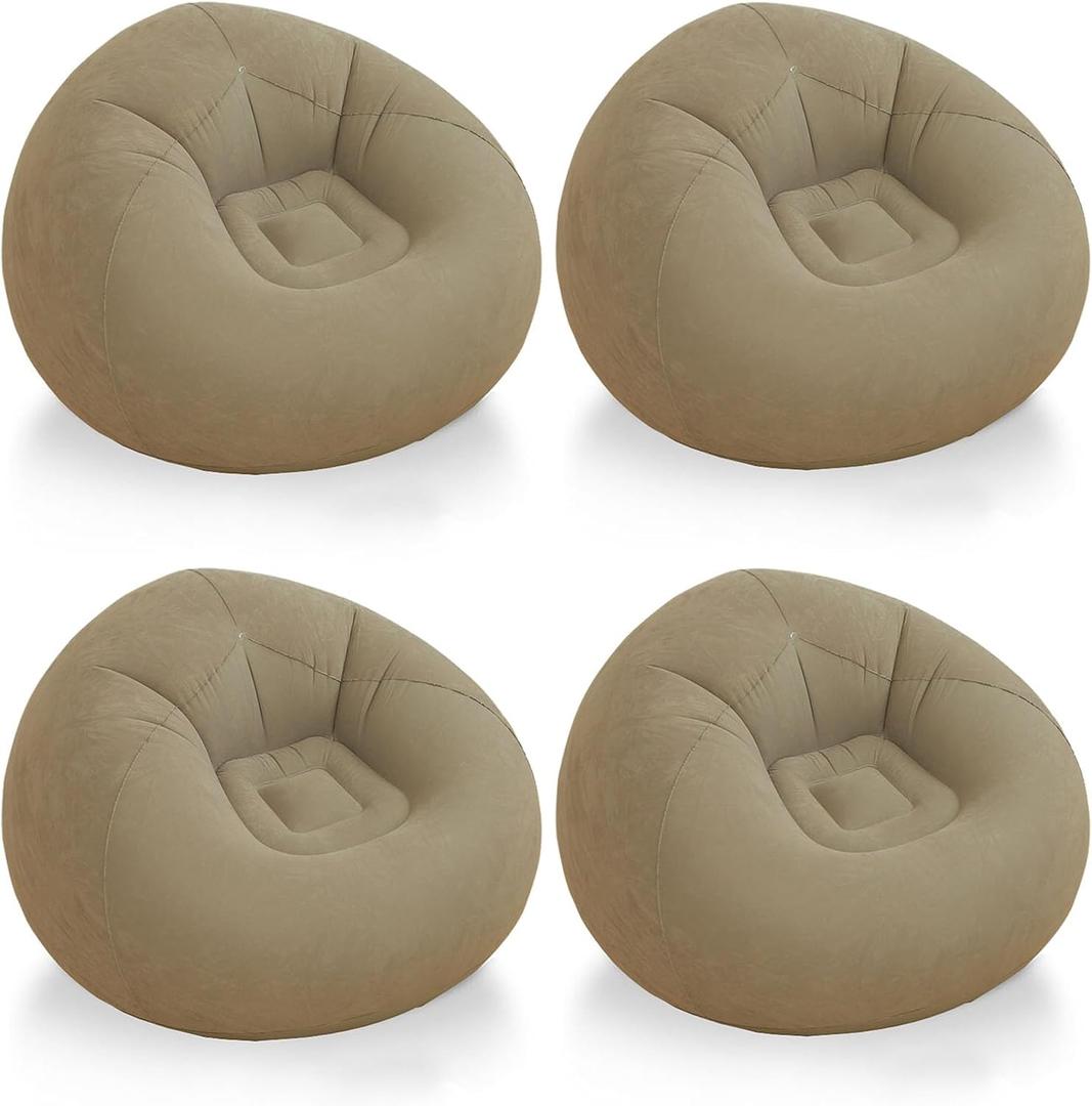 Inflatable Bean Bag Chairs Adults Outdoor Blow up Camping Chairs Inflatable Lazy Sofa Folding Portable Bean Bag Loungers Couch Furniture for Movie Night Supplies (4pcs, Coffee Color), 35.4 x 23.6 x 11 inches