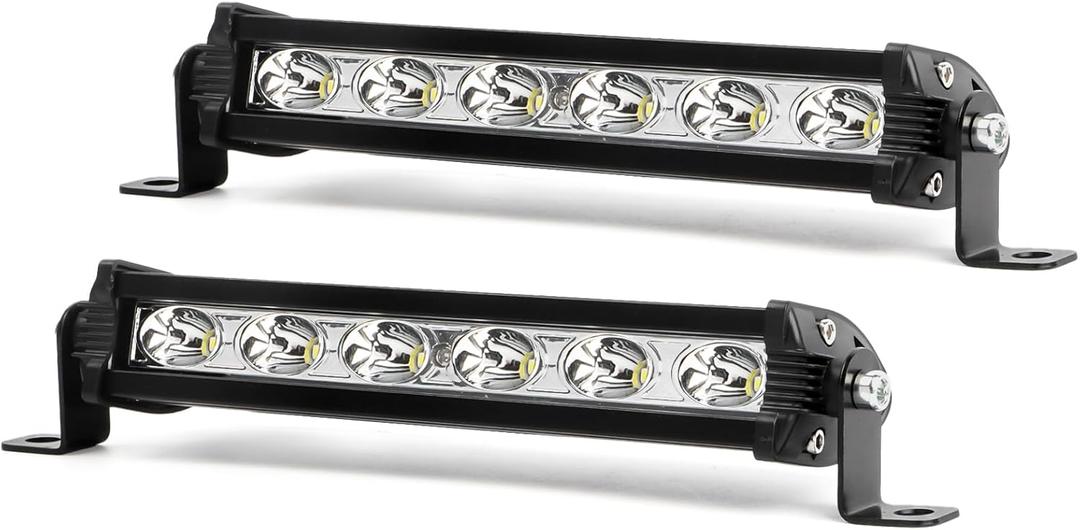 LIGBT 2PCS 7 Inch Slim LED Light Bar Single Row 18W Spot Beam Driving Fog Light IP67 Waterproof Off Road Work Light for Trucks SUV UTV ATV Boat