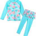 TFJH E Girls Long Sleeve Swimsuits Skirt 2-Pieces Rash Guard Set Sun Protection UV 50+, 3-4T