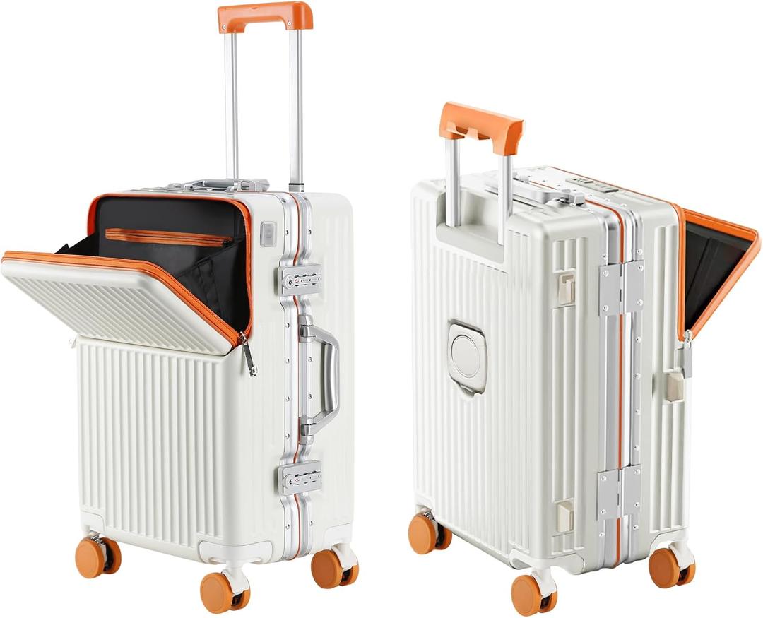 Carry on suitcase Zipperless Luggage,Polycarbonate Aluminum Hard Shell, Expandable Carry-On Suitcase with Spinner Wheels,26 Inch Cabin(Orange, 26 inch)
