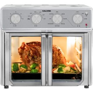 Kalorik MAXX Air Fryer Oven, 26 Quart 9-in-1 Countertop Toaster Oven and Air Fryer Combo - Fry, Bake, Roast, Rotisserie, & More, Large Glass French Doors & 7 Accessories, 1700-Watts, Stainless Steel