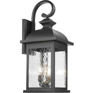 FEMILA 26" Outdoor Wall Light, Large Exterior Wall Lantern with Water Ripple Glass, 3-Light Outdoor Wall Light Fixtures for Entryway, Patio, Garage, and Doorway, E12 Base, 4FD54B-L BK