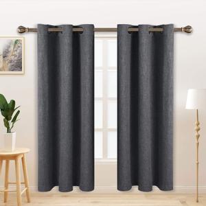 LORDTEX Linen Look Textured Blackout Curtains with Thermal Insulated Liner - Heavy Thick Grommet Window Drapes for Bedroom, 40 x 63 Inches, Grey, Set of 2 Panels