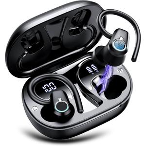 Wireless Earbuds, 2023 Bluetooth Headphones 5.3 Sport, 50H Ear buds with Earhooks, Dual LED DisplayBluetooth Earbuds, Deep Bass Stereo Noise Cancelling Headphones, IP7 Waterproof Running Earphones