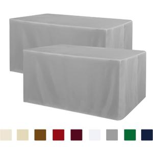 Obstal 2 Pcs Table Clothes for 6 Foot Rectangle Tables - Water Resistant Washable Fabric Polyester Rectangle Table Cover Protector for Banquet and Trade Shows, 72L x 30W x 30H Inches, Silver Grey