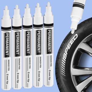 ARTISTRO 5 White Oil-Based Permanent Tire Markers - Medium Tip Paint Markers for Tire - Quick Dry, Waterproof