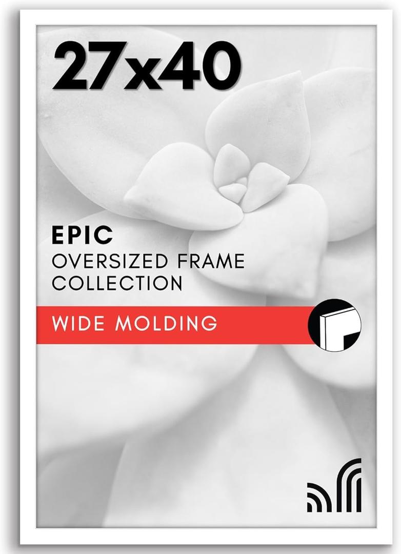 Americanflat 27x40 Picture Frame with Polished Plexiglass - White Picture Frame - Wide Photo Frames Made of Engineered Wood for Vertical or Horizontal Wall Display - Epic Collection - White